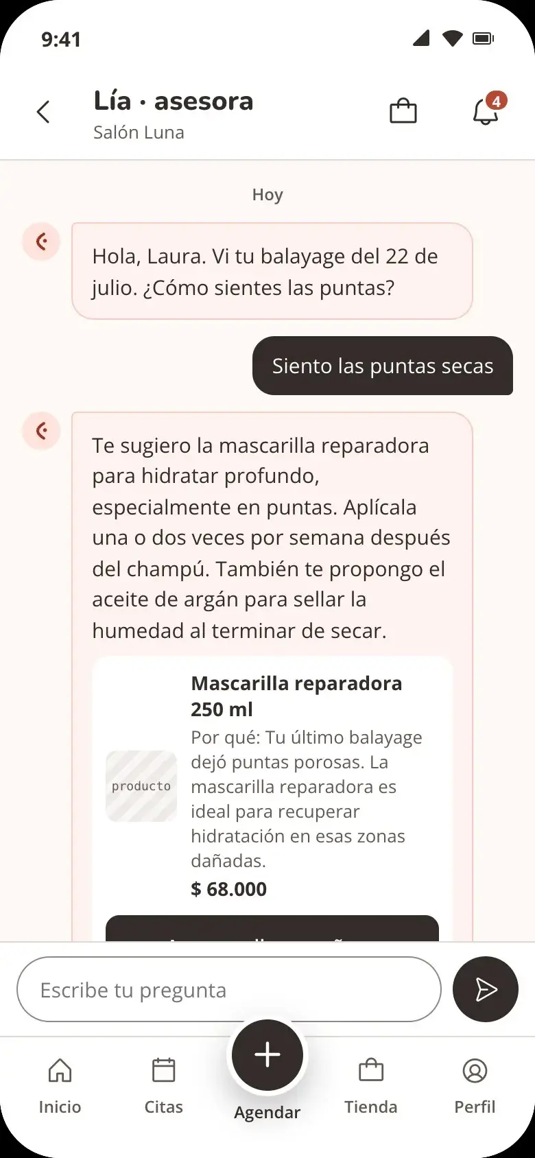App da cliente: chat com a Lía