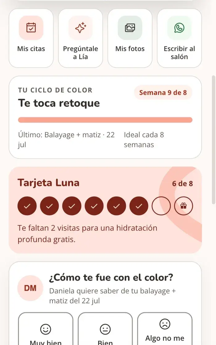 Cartão de selos no app de uma cliente